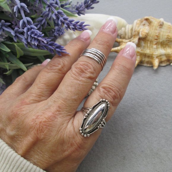 Native American Braided 925 Sterling Silver Elongated Oval Ring>Southwestern - Picture 10 of 11